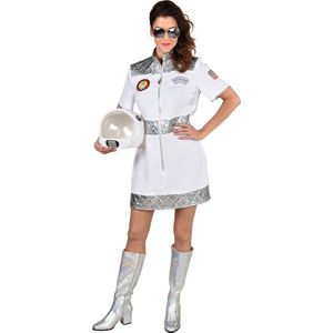 Magic By Freddy's - Science Fiction & Space Kostuum - Astrid De Aantrekkelijke Astrount - Vrouw - Wit / Beige, Zilver - XL - Carnavalskleding - Verkleedkleding