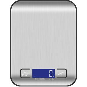 Keukenweegschaal, digitale grammen en ounces voor gewichtsverlies, bakken, koken, keto en maaltijdvoorbereiding, LCD-scherm, roestvrij staal (5 kg)