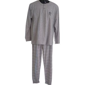 Uniseks Pyjama set Dames & Heren - 2 Delig - Kleur Grijs/Marineblauw/Wit - Geruite Broek - Maat XL - Lange Mouwen - Lange Broek - Knopen - Cadeau - Kerst