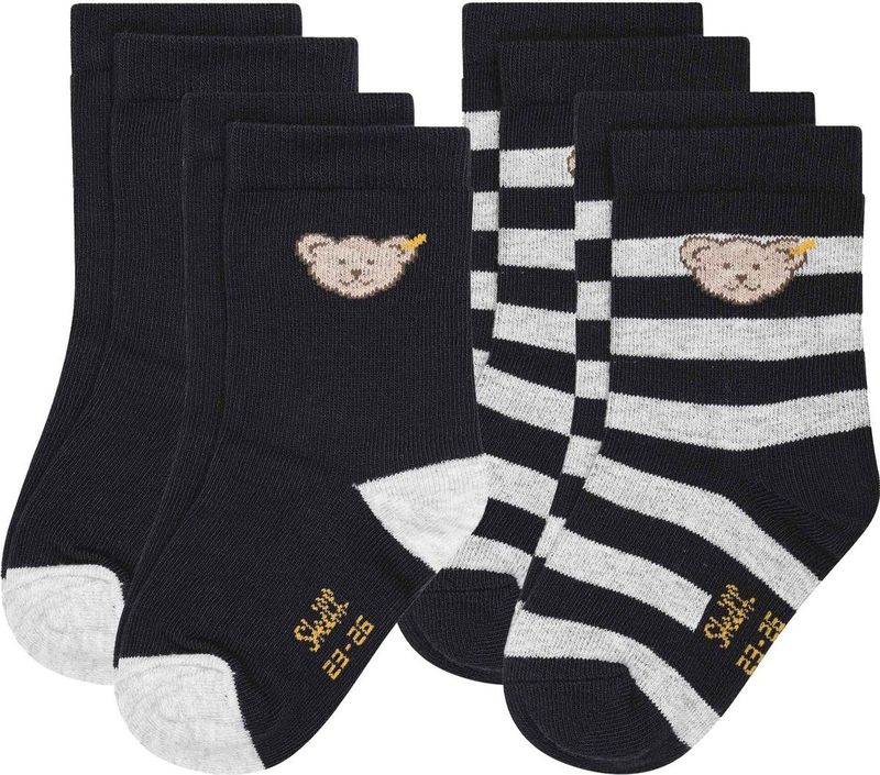 Steiff - Sokken - Verpakking van 4 - Bio-Baumwolle - Unifarben en Gestreept