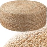 tectake® Handgemaakte Poef Banno Elipse – Ronde Jute Zithocker in Boho-Stijl – Comfortabele Voetenbank met Duurzame Vulling – Ø 58 x 22 cm – Max. 150 kg