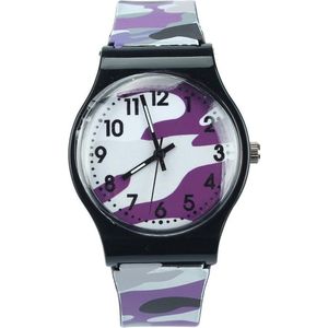 Army Kinderhorloge Paars | Camouflage/Leger | Kunststof/Plastic | Ø 32 mm | Fashion Favorite