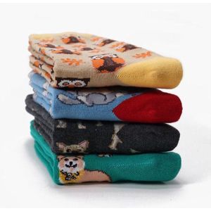 Sokken dames set 4 st random dierenprint / kat mix sokken / verrassing  (maat 36-40)