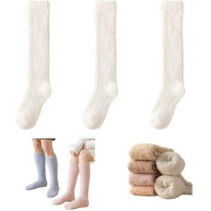 Pluche sokken - 3 paar - buislengte 35 cm - onderkant lengte 22 cm - zachte en warme sokken - schattige en comfortabele pluche sokken - herfst- en wintersokken - nude sokken voor binnen - herfst- en wintersokken voor buiten