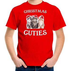 Kitten Kerstshirt / Kerst t-shirt Christmas cuties rood voor kinderen - Kerstkleding / Christmas outfit 110/116