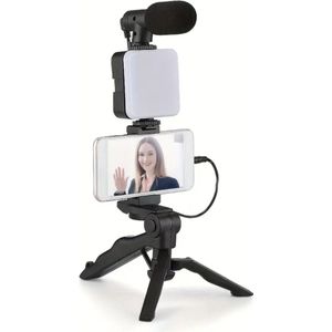 Vlogcamera houder/statief met microfoon en licht