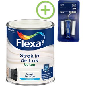 Flexa - Strak in de Lak - Zijdeglans - Buiten - RAL 9016 - 750 ml + Lakroller