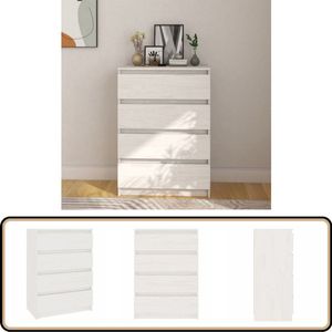 vidaXL Bijzetkast Wit 60x36x84 cm Grenenhout Ladekast - Bijzetkast - Opslagkast - Houten Kast - Witte Kast