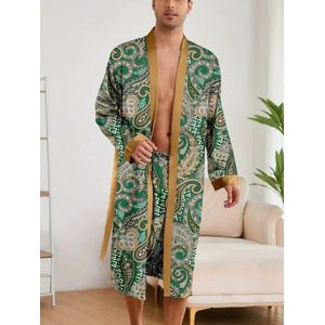 Ochtendjas-Badjas-nachtmode-pyjama set-Heren-Satijn-groen-Kwaliteit-Mooi-Goedkoop-Short