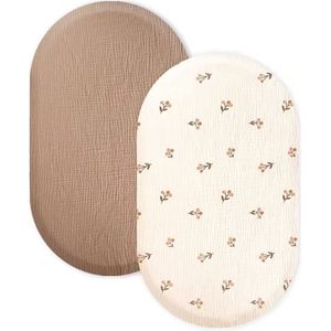 2 Stuks - Hydrofiele Baby Hoeslaken Wieg - Kinderwagen matras - Beige en Crème Bloemetjes - 80x40 cm - Aankleedkussenhoes