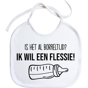 Slabbetjes - slabber - slab - baby - Is het al borreltijd? Ik wil een flessie! - borrel - koordjes - stuks 1 - wit