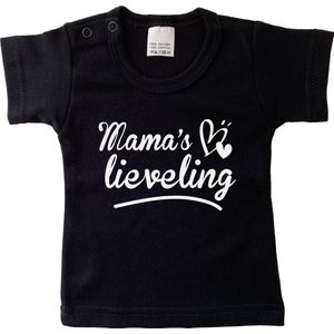 Kinder - t-shirt - Mama's lieveling - maat: 80 - kleur: zwart - 1 stuks - mama - moeder - kinderkleding - shirt - baby kleding - kinderkleding jongens - kinderkleding meisjes