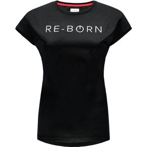 Re-Born Sport T-shirt korte mouw Mesh Logo Dames - Zwart - Maat S