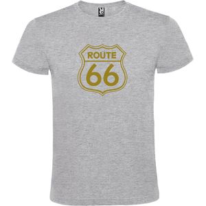 Grijs t-shirt met 'Route 66' print Goud size XXL