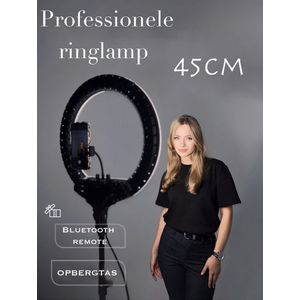 LuminexPro® 18"" LED Ringlamp met Statief van 2m (verstelbaar), Telefoonhouder, Draagzak en Bluetooth remote | 45 cm | Youtube | TikTok | Instagram | Vlogging | Fotografie | Ringlamp met statief | Ring lamp 18 inch | Ringlight | Ring Light