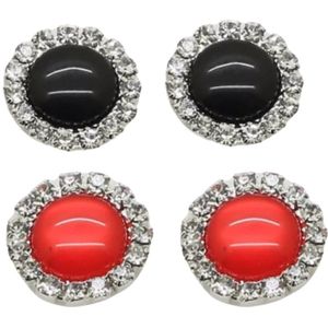 2 Paar Clip Oorbellen-Rood-Zwart-1.5 cm- Kunststof- Geen gaatje- Charme Bijoux