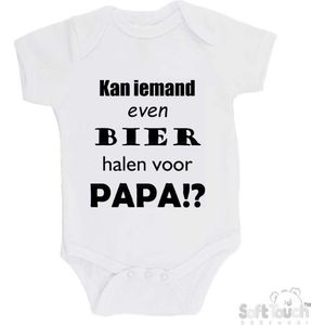100% katoenen Romper ""Kan iemand even bier halen voor papa!?"" Vader Vaderdag Papa Unisex Katoen Wit/zwart 56/62