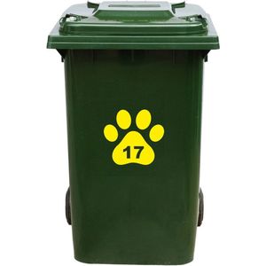 Kliko Sticker / Vuilnisbak Sticker - Hondenpoot - Nummer 17 - 18x16,5 - Geel
