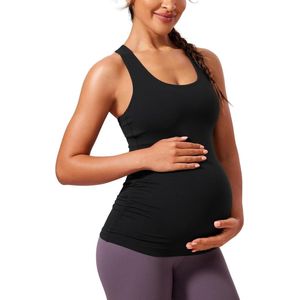 Racerback Zwangerschaps Tanktops Vrouwen Gerimpelde Mouwloze Zwangerschaps Yoga T-shirt met Ingebouwde BH - Trainingsshirt voor Dames.