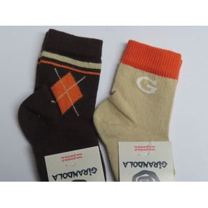 Sokken - 2 Pack - Jongens - Bruin , ecru , orange - 9 / 12 maanden