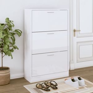 vidaXL Schoenenkast - Hoogglans Wit - 63x24x103 cm Schoenenkast - Schoenen Rek - Bergruimte - Kast - Witte Kast