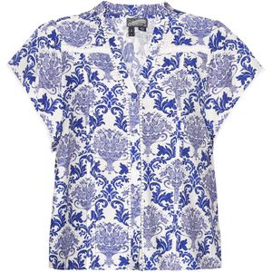 DreiMaster - Vintage Blouse - Donkerblauw / Wit - Wijde Blouse - Knoopsluiting