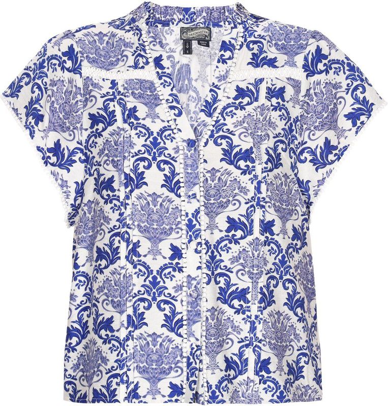 DreiMaster - Vintage Blouse - Donkerblauw / Wit - Wijde Blouse - Knoopsluiting