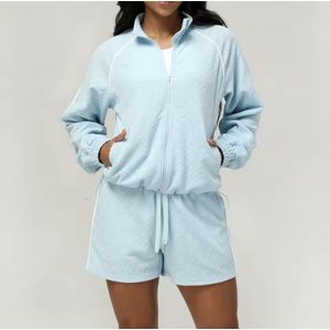 Wavy Comfort Set - Maat M - Ocean Smoke - Blauw - 2-delig – Jack & Short Set – Loungewear - Dames Trainingspak