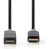 Nedis DisplayPort-Kabel - DisplayPort Male - HDMI Connector - 4K@30Hz - Verguld - 3.00 m - Rond - PVC - Antraciet - Doos