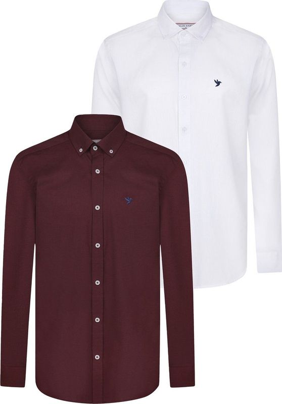 Felix Hardy - Overhemd - Wit-Bordeaux - 2 Pack - 97% Katoen Heren