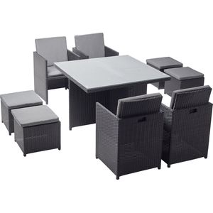 Concept-U - Tafel en stoelen 8 -Seater gebouwd in zwart/grijze hars MONACO