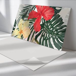 Wallfluent Vinyl Wandpaneel - Tropisch bloemstuk Wandpaneel PVC - 100 cm x 50 cm - Rood Vinyl Wandpaneel - Set van 1 - Rechthoekig Wandbekleding Vinyl - Bloemen en planten Wandpaneel - Zelfklevend Wandpaneel - Wandpaneel Keuken en Badkamer