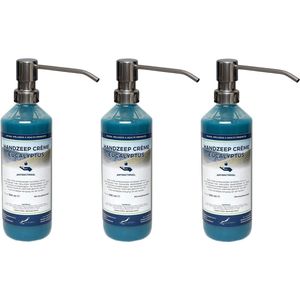 Handzeep Crème Eucalyptus 500 ml - set van 3 stuks - met gratis RVS zilverkleurige pomp - Voordeelverpakking