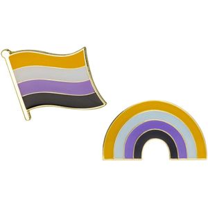 Pride Non Binair Kledingspeld combi - Gay Pride - LGBTQ - Non Binary Pin Broche - Vlag + Regenboog 2 stuks