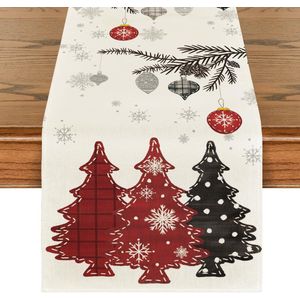 STAR&STER - Kerst Tafelloper - Rood - 40x140 cm - Winterse Tafeldecoratie met Dennenboommotief