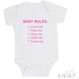 100% Katoenen Romper ""Baby rules"" Meisjes Katoen Wit/roze Maat 56/62