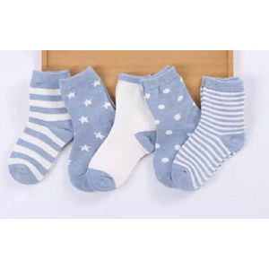 5 paar New born Baby sokken - Set babysokjes - 0-6 maanden - Blauwe Babysokken - Multipack - Kraamcadeau voor Jongen of Meisje - Babyshower Cadeau - Kraammand