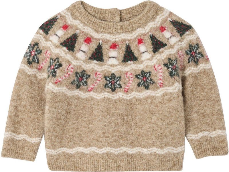 Jacquard - Kersttrui - Gemêleerd Beige - Babyjongens