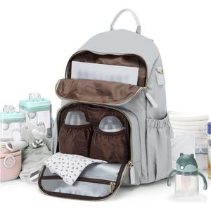 Luiertas Multifunctionele Reisrugzak voor Mama en Papa Kraamtijd Baby luiertas Grote Capaciteit Waterdicht met wandelwagen riem Swing Carrier Windelbeutel Rucksack Grey