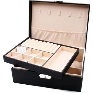 Juwelendoos XL - Zwart - 23 x 17 x 9 cm - Sieradendoos - Oorbellen Rekje - Oorbellen Organiser - Sieraden Organiser