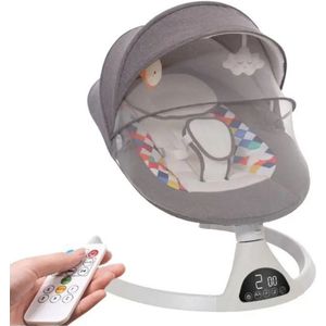 Luxe Grijze Elektrische Schommelstoel Baby - Baby Swing - Wipstoel Baby's - Met Afstandsbediening en Speelboog - Zonnekap met Klamboe