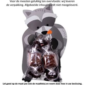 10x Uitdeelzakjes Wasbeer Design 6 x 11 cm - Cellofaan Plastic Traktatie Kado Zakjes - Karton - Snoepzakjes - Koekzakjes - Koekje - Cookie Bags