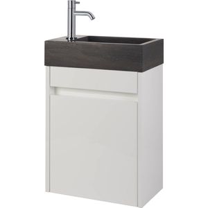 Saqu Florence Toiletmeubel - 40x22x60 cm - Voorgemonteerd - in Wit met Fontein en Kraan Links - Fonteinmeubel - WC Kastje - WC Meubel