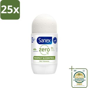 25 x Sanex Deodorant Roller Zero% Normal Skin 50 ml - Grootverpakking - Deodorant Roller - 24h Bescherming - Geurcontrole - Gevoelige Huid - Aluminiumvrij