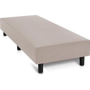 Boxspring Otto taupe lederlook 90x220 zonder matras, zonder hoofdboord en zonder topper.