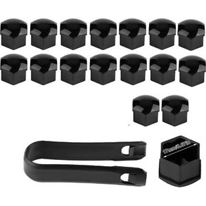 Actie4you® - Wielmoerkapjes 17 mm - Zwart Glans - Kunststof - Set van 20 stuks met tang - Universeel