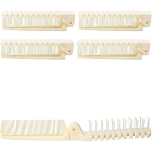 4 stuks - opvouwbare reiskam - Opvouwbare plastic kam - Dubbele haarborstel - Stylingtool - Opvouwbare kam met dubbele tanden - Compact en draagbaar - Beige - Geschikt voor thuis en op reis