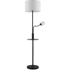 Lindby - vloerlamp - 2 lichts - IJzer, textiel, dennenhout - H: 170 cm - E27 - zwart, roomwit, donker hout