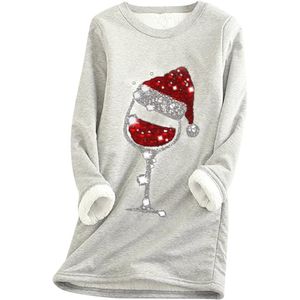 Warme dameswintertrui van fleece met sherpa voering en ronde hals