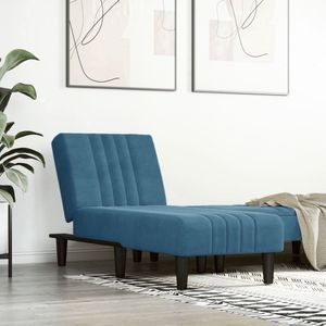 The Living Store Chaise Longue Verstelbaar - Blauw Fluweel - 55x140x70 cm - Multiplex Frame